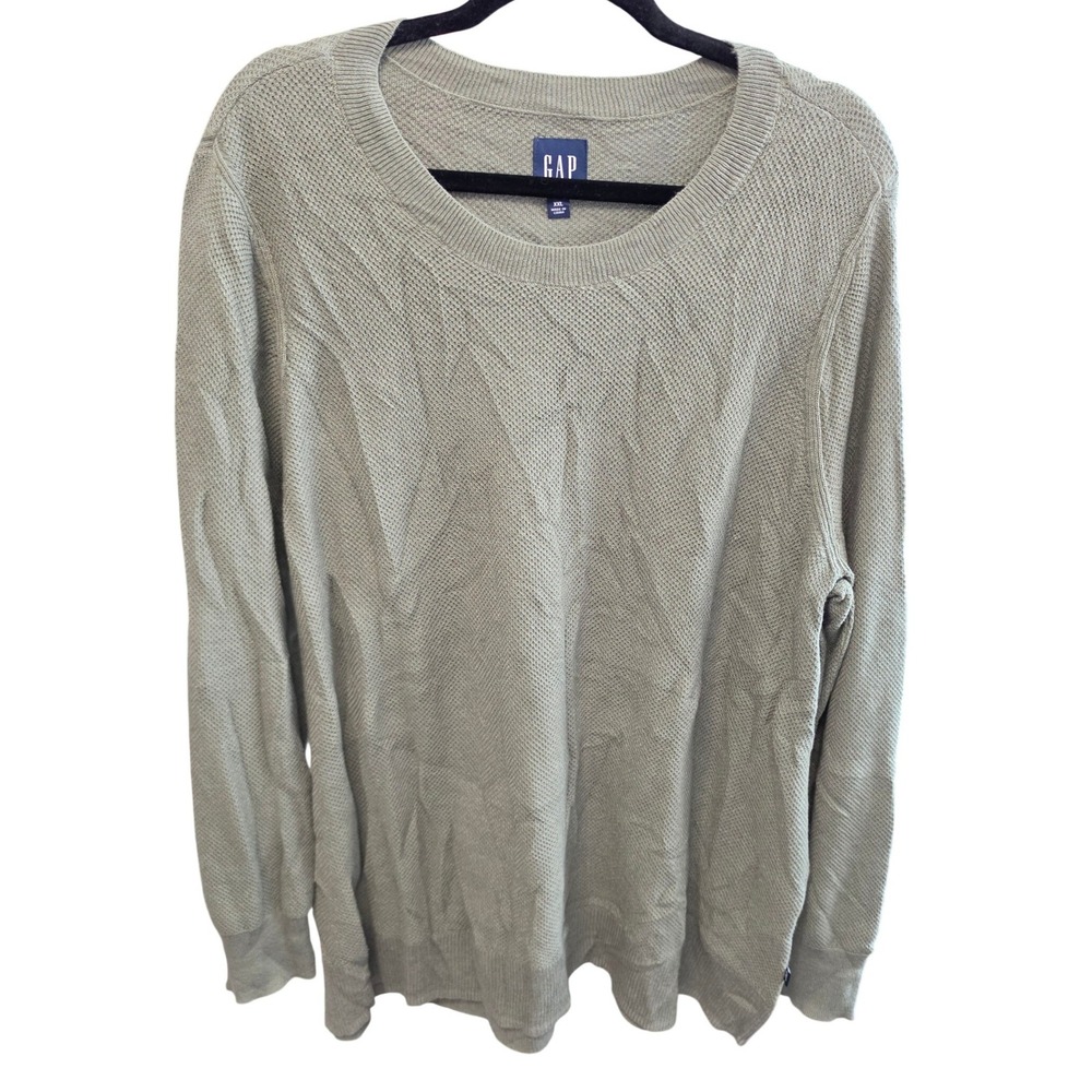 Gap Mens XXL Waffle Knit Crewneck Sweater Sage Green Cotton Blend Long Sleeve - Picture 2 of 5